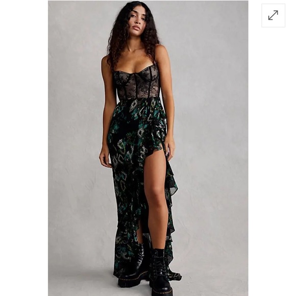 Free People Katie May Seniorita Gown By-Black Teal Snake